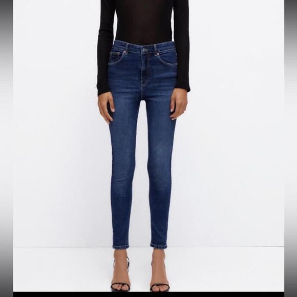 Zara high rise skinny Jean ankle length medium blue size S NWT - Picture 1 of 3